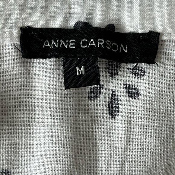Anne Carson Linen Blend Sleeveless Blouse Size Medium White/Black Print Coastal - Picture 9 of 12